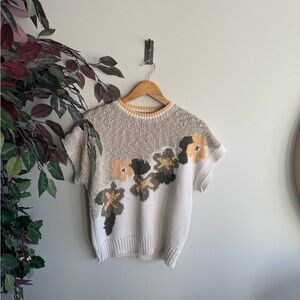Vintage America Floral Crew Neck Sweater - Cream and Brown